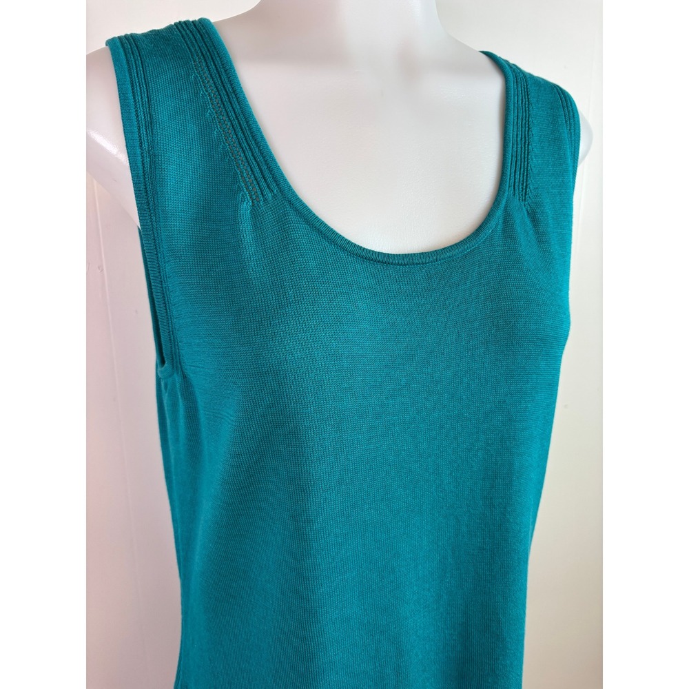 Coldwater Creek Tank Top Large Teal Silk Cotton Blend Knit Scoop Neck Women - Picture 2 of 10